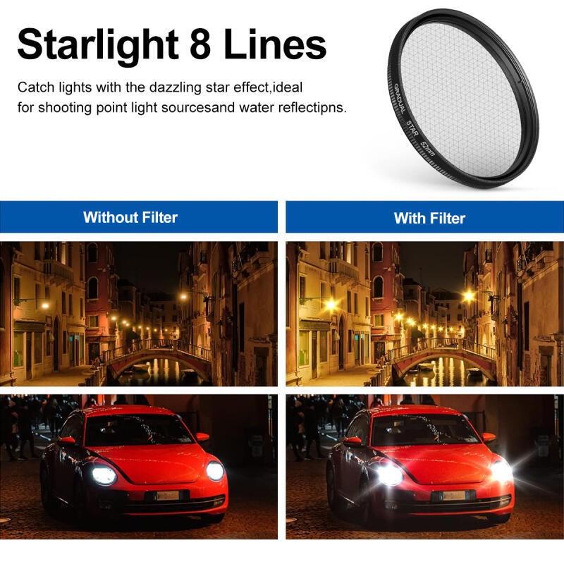 HdoorLink Univerzální nastavitelný 52mm klip na objektiv fotoaparátu telefonu CPL Starlight 8řádkový filtr pro všechny smartphony Filtr objektivu mobilního telefonu pro mobilní telefony