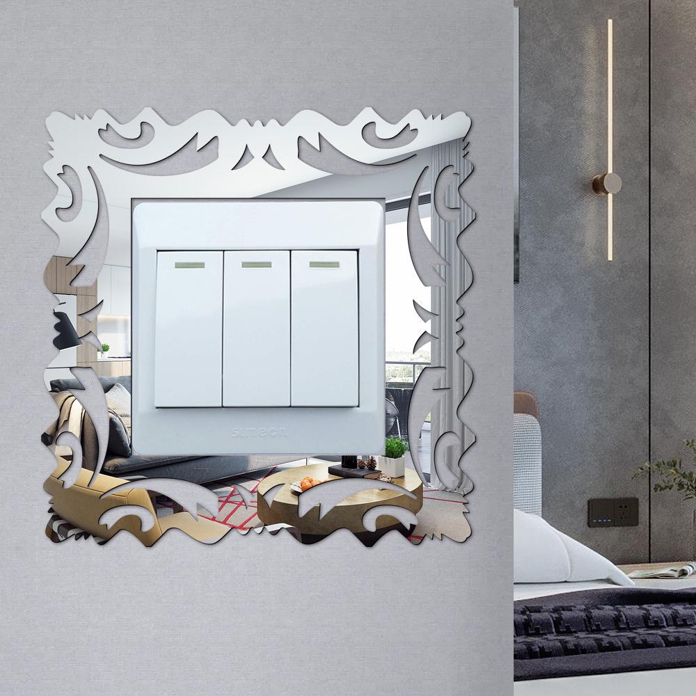 Square Cross Lace Acrylic Wall Sticker for Switch - Decorative, Self-Adhesive Mirror Design for Living Room & Bedroom