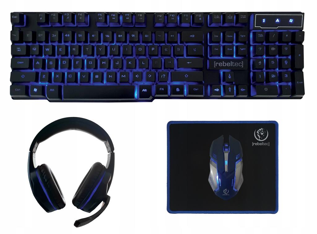 Zestaw przewodowy klawiatura + mysz + pad + słuchawki Rebeltec SHERMAN Gaming USB czarny podświetlany