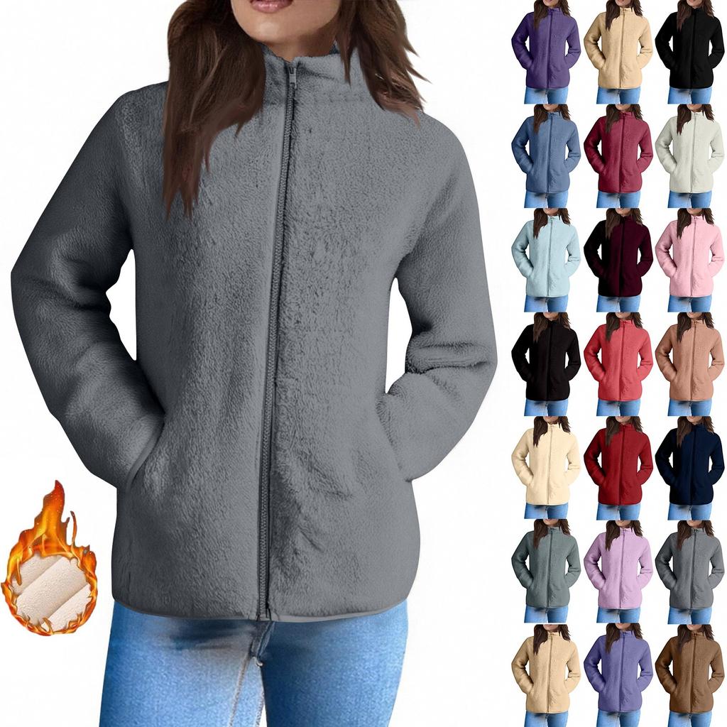 Dámské zimní kabáty Teplé plyšové bundy S otevřeným předním dílem Kardigan s dlouhým rukávem Trendy Chlupavé svrchní oblečení