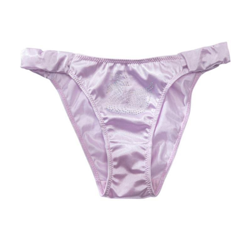 

Women s Satin Swan-Print Rhinestone Panties Thong M