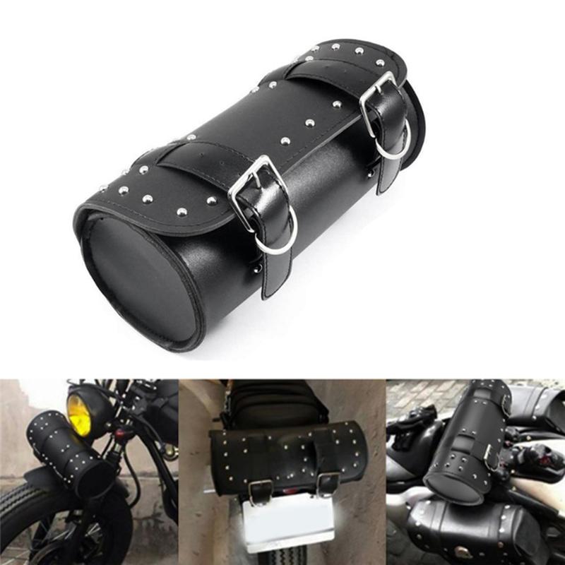 

A28G-Universal Motorcycle PU Leather Tool Bag Front Fork Handlebar Saddlebag Roll Barrel Racing Tail Barrel Storage чёрный