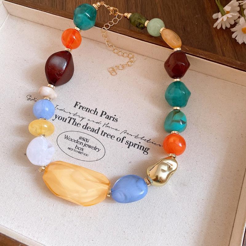 Elegant Summer Acrylic Beaded Necklace: Fashionable Round Clavicle Chain Jewelry