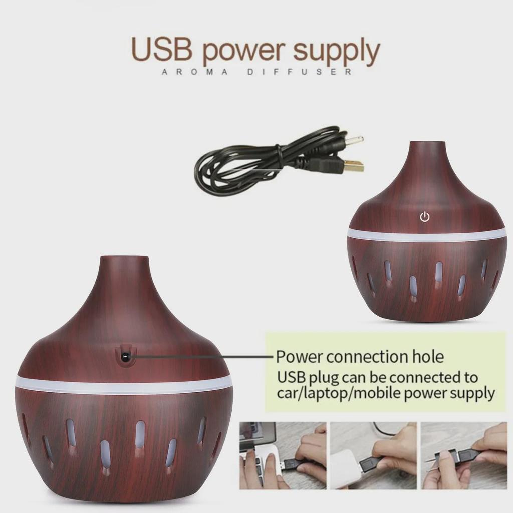Umidificator portabil USB cu aspect de lemn pentru casă, birou și mașină, cu capacitate mare
