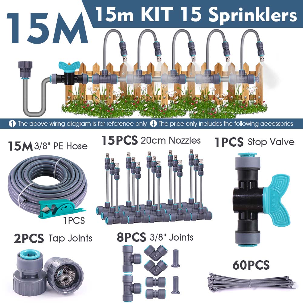 3/8" 9/12mm Misting Cooling System 360° Bend 0.6mm Nozzle Atomizer Sprayers Slip Lock PE Hose Outdoor Garden Irrigation Watering