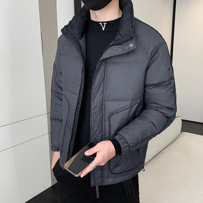

Men s new autumn and winter down jacket men s fashion white duck down thickened warm stand-up collar solid color men s jacket 5XL