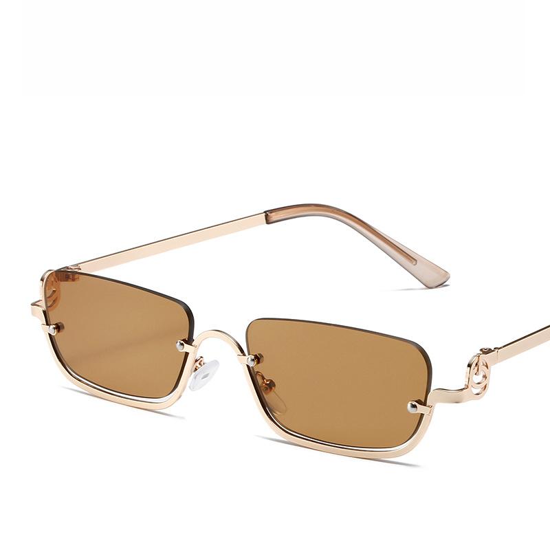 Fashion Small Square Women's Sunglasses Luxury Brand Metal Half Frame Sunglasses Woman Trend Vintage Black Pink Shades