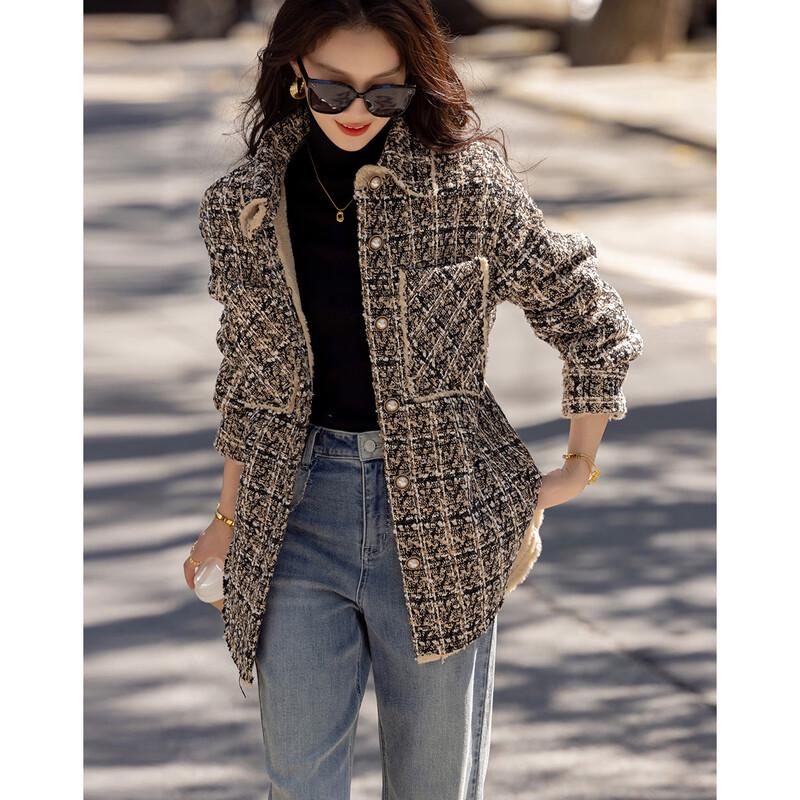 Demana Women's Winter Tweed Shirt Jacket