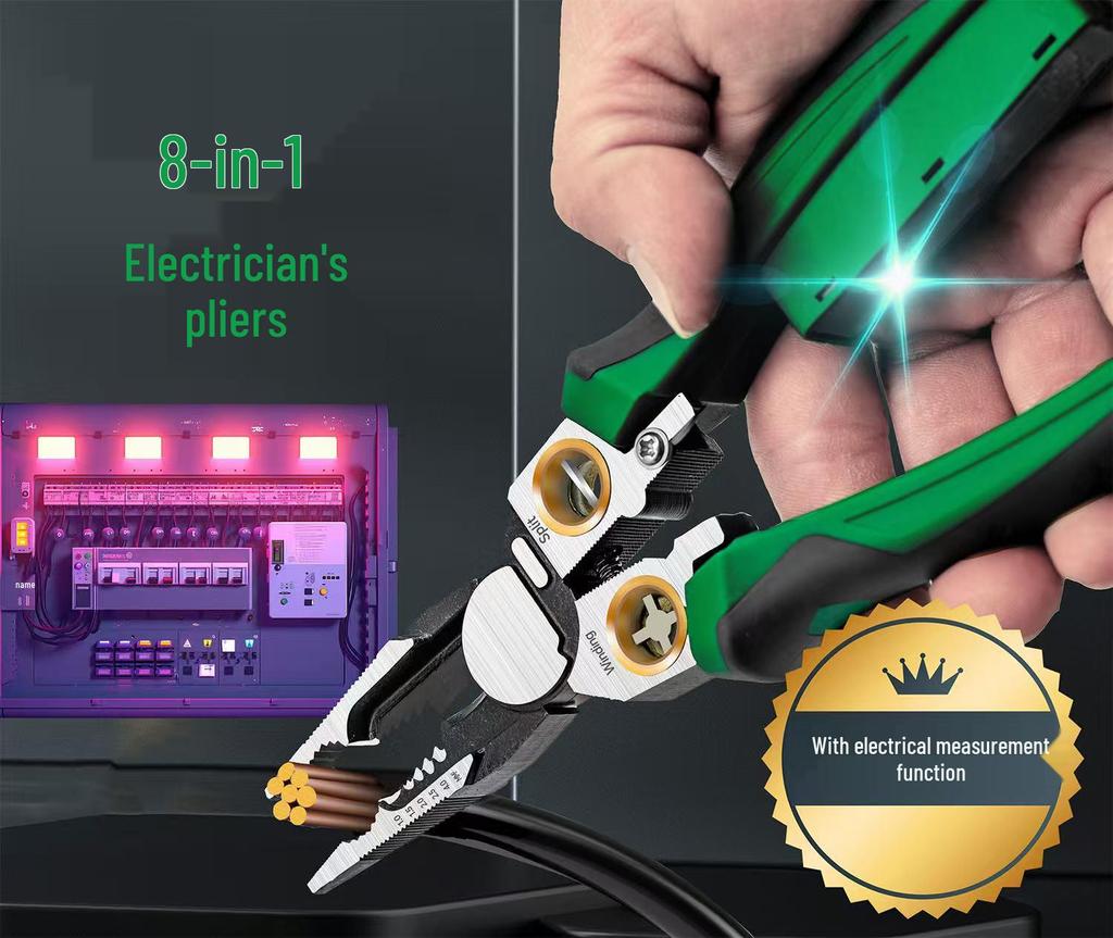 2025 Model 8-in-1 Multifunctional Electrician Tool: Wire Stripper, Cutter, Puller, and Needle Nose Pliers.