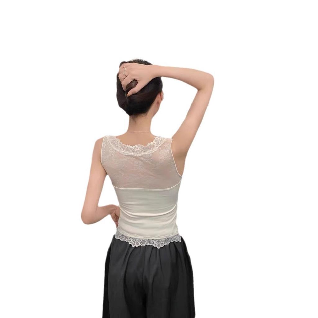 Lace Back Vest Women's French Style Exterior Sexy V-neck Slimming Base Shirt