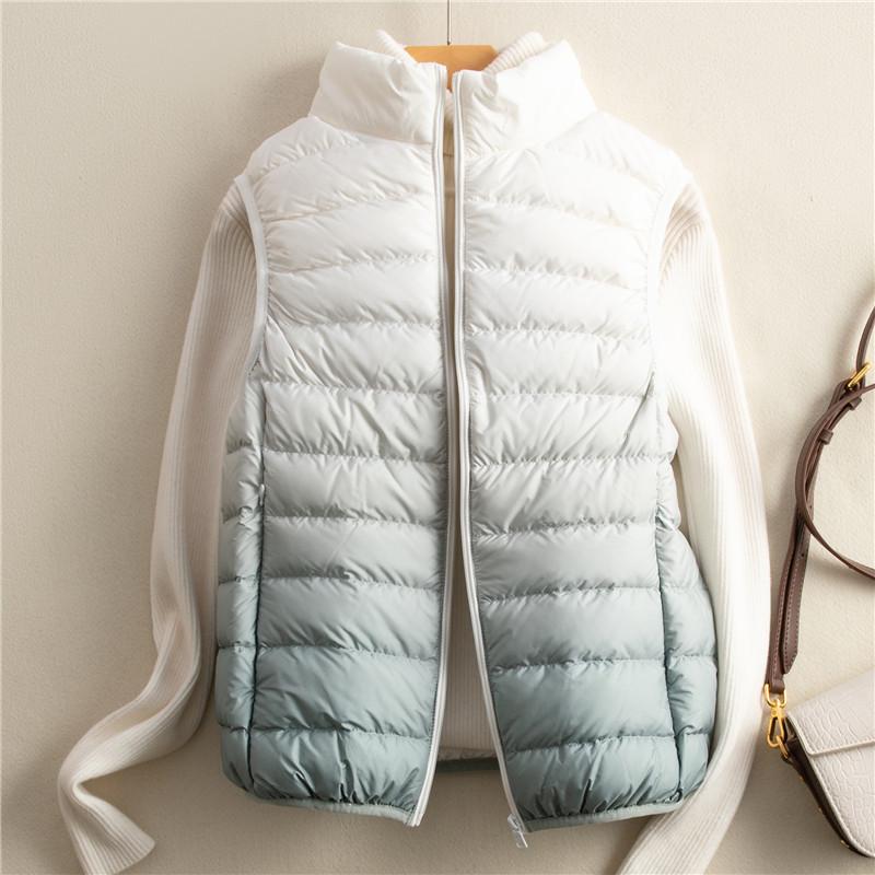 Gradual Change of Color Light Down Jacket Women's Down Vest 90 White Duck Down Women's Stand-up Collar Vest Light Plus Size