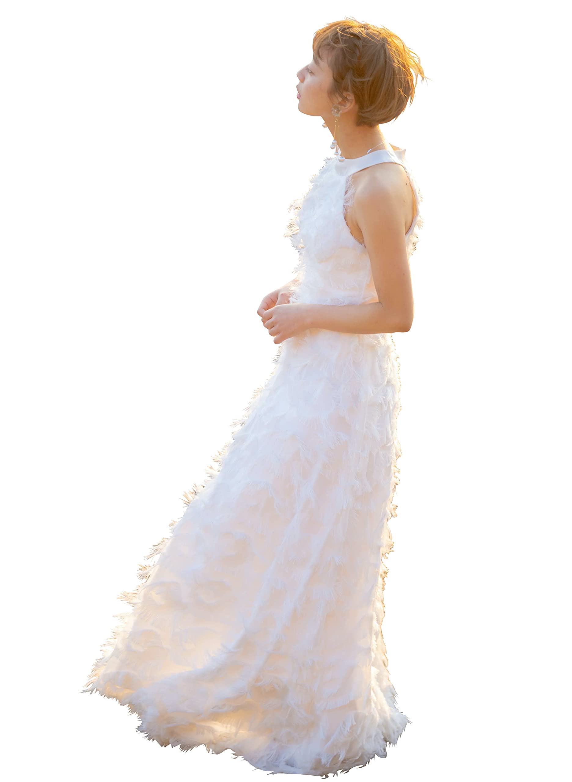 

Свадебное платье Белое платье невесты Простое платье невесты Естественное стройное платье в стиле перьев Макси Длинное селфи [платье EightSTAR] А-силуэт для вечеринки белый