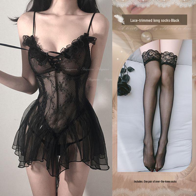 Plus Size Sheer Princess Nightgown - Sexy Fishnet Strappy Style for Small Chest