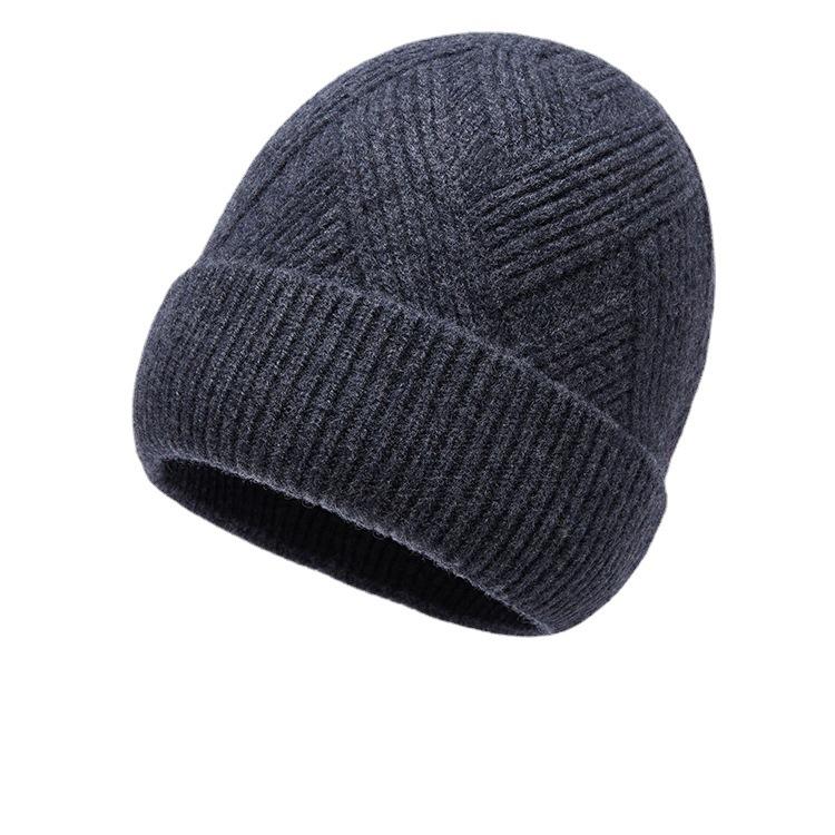Autumn and winter new pure wool knitted hat warm hat men's fleece thickened adult hat men's cold hat