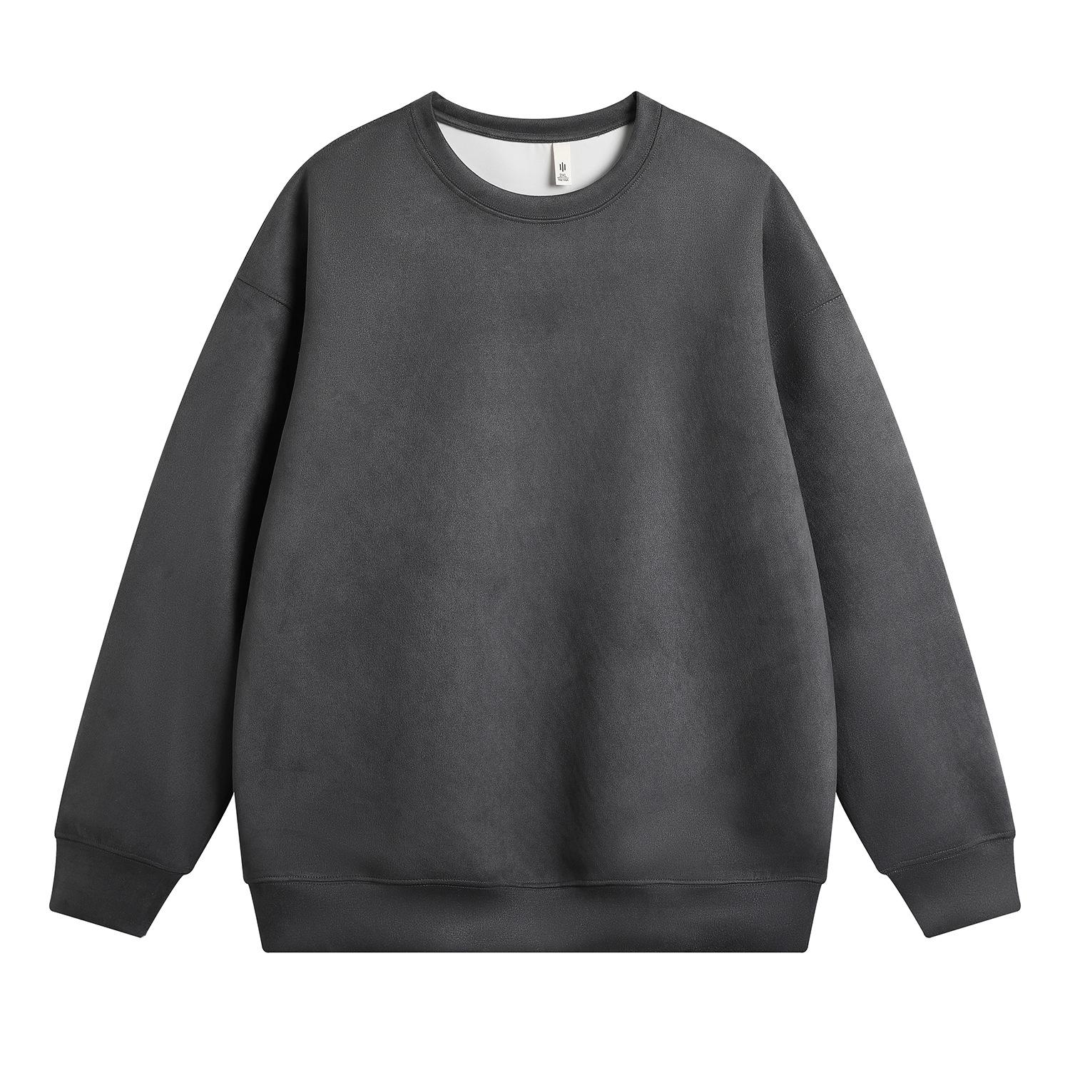 

Замшевая толстовка мужская весна-осень американский ретро круглый вырез свободный однотонный молодежный повседневный низ рубашки 4XL