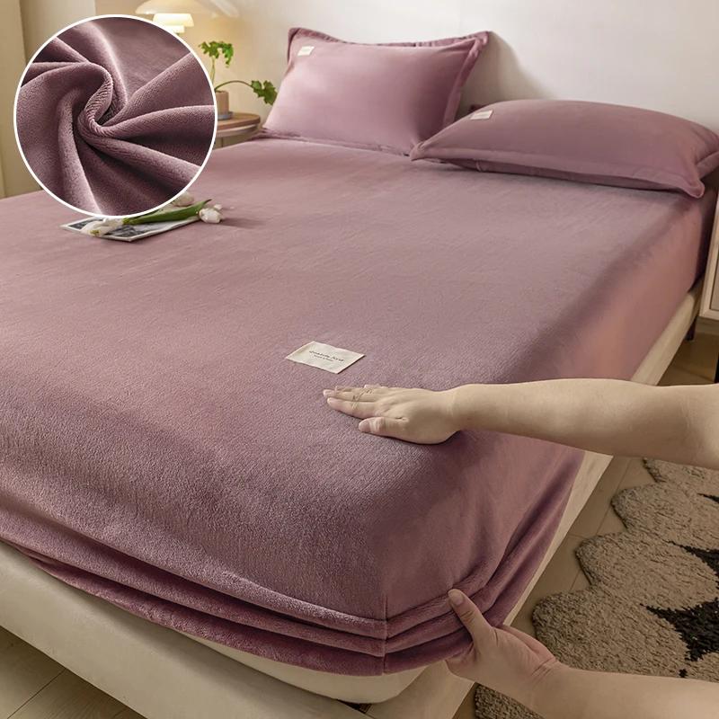 Thickened Velvet Mattress Cover High-quality Solid Color Bedspread Latex Mattress Elastic Soft Mattress Covers 160/180/200x200cm