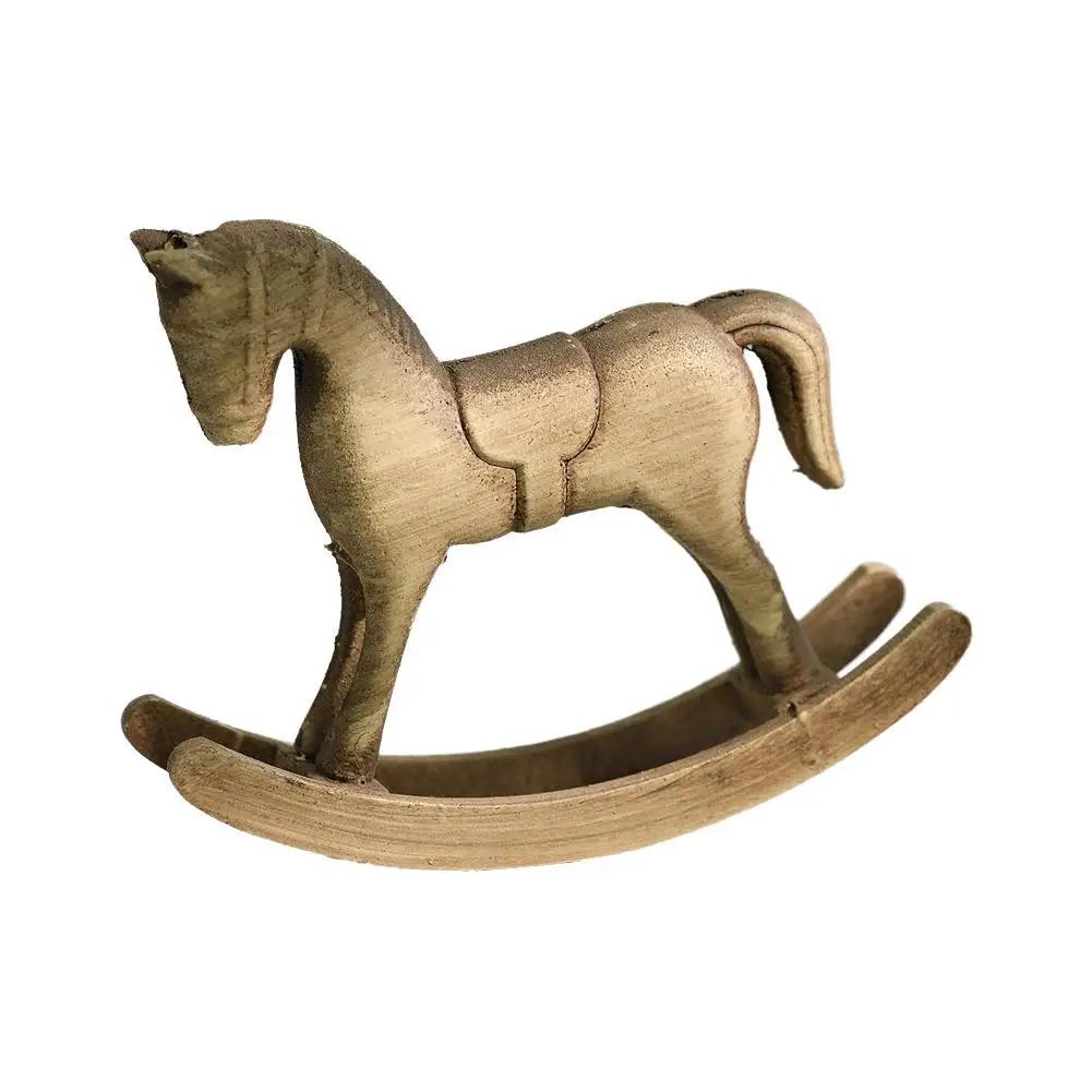 Nordic Retro Wooden Rocking Horse Ornament Desk Decor Horse Adornment Kids Decor Christmas Rocking Art Gift Balance Miniatu G7H1