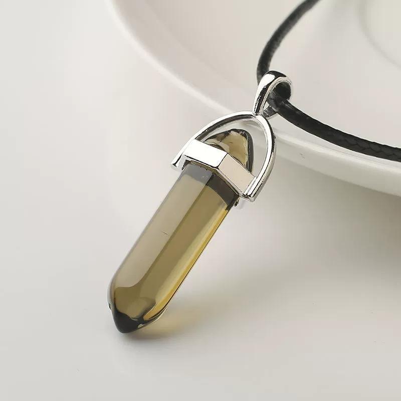 Fashion Natural Tiger Eye Stone Quartz Crystal Agates Hexagonal Column Shape Pendant Necklace for Jewelry Making