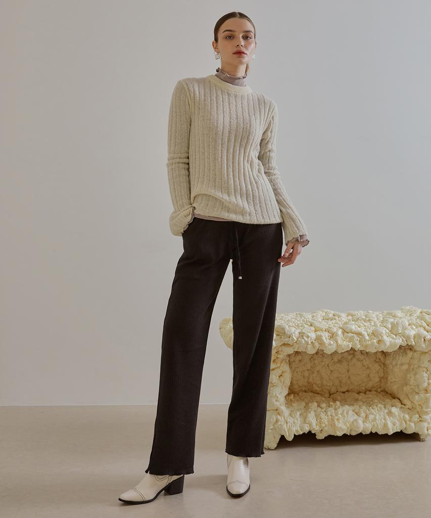 ETMON Scallop See-Through Knit Top Cream