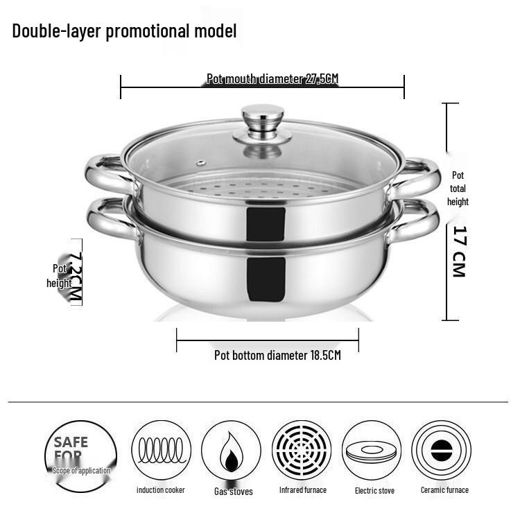 Stainless Steel Double-Layer Thickened Soup Steamer Pot - Multifunctional Household Cookware Gift