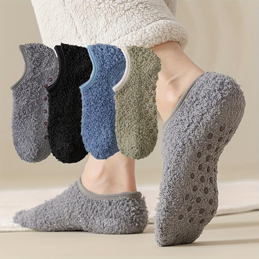 Thick Winter House Socks for Men–Coral Fleece Thermal Socks with Anti-Slip Sole, Elastic Cuff for All-Day Comfort