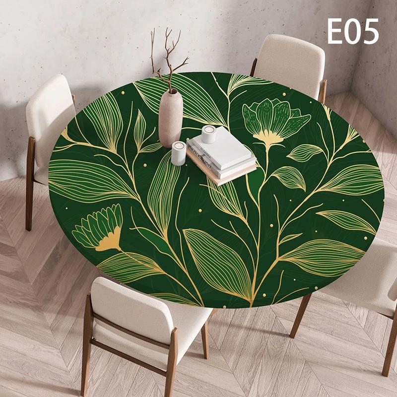 Waterproof Elastic Table Cover 60/90/100/120Cm Green Round Oil-Proof Tablecloth for Kitchen Dining Wedding Party Home Decoration