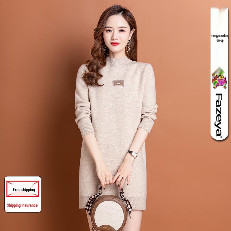 

Женское шерстяное платье средней длины на флисовой подкладке с высоким воротником L 110 бежевый