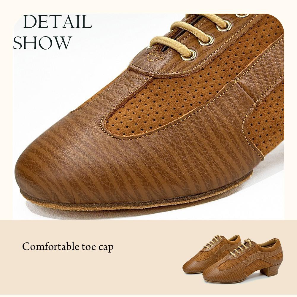 Genuine Leather Jazz Dance Shoes with Mid Heel Suede Dance Ball Standard Latin Dance Shoes for Women and Boys Sports Dancing Shoes 3.5CM