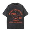 2026 More Espresso Less Depresso Vintage Cartoon Coffee Cup Graphic Beige Washed T Shirt Funny Coffee Lover Casual Oversized Uni