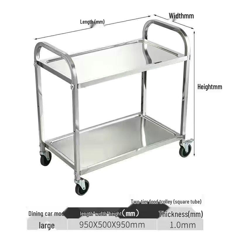 Stainless Steel Mobile Dining Cart – Three-Tier Restaurant and Hotel Dish Collection and Beverage Trolley.