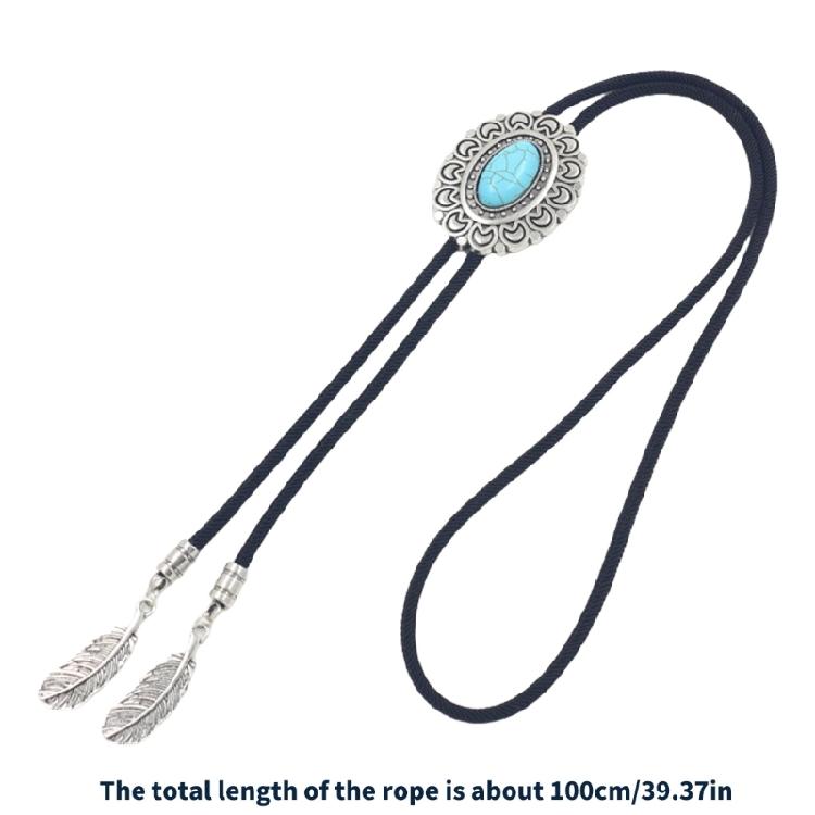 Bolo Tie for Men and Women Western Fashion Accessory with Metal Flower Turquoises Stone Accent Braided Necktie Necklace