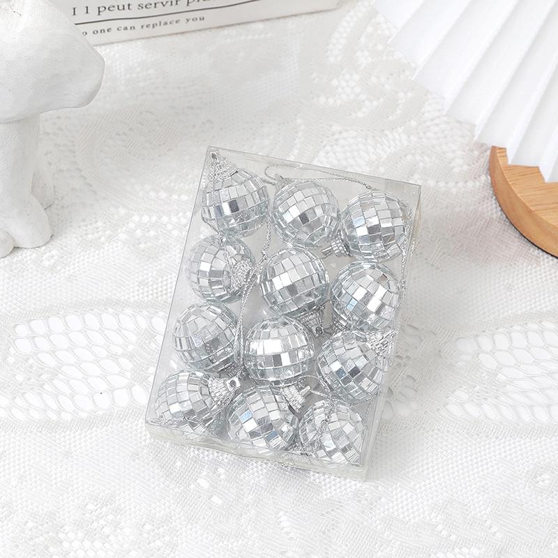 12Pcs Disco Ball Glass Silver Christmas Decoration for Disco Carnival Theme Music Party Cake Decor Sparkling Christmas Tree Gift