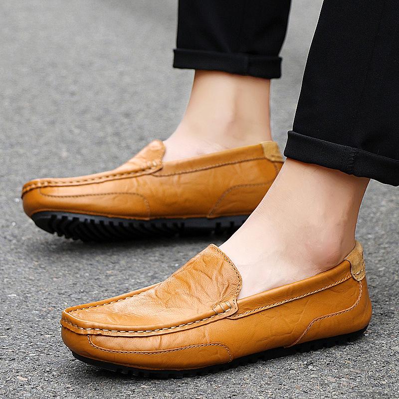 Men's Spring 2025 Casual Leather Slip-On Shoes - Korean Style, Large Size, Soft Sole, Perfect for Summer Driving