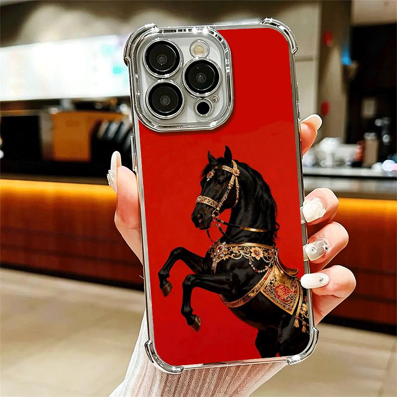 

Horse Art Aesthetics Plating Phone Case For Iphone 16 17 Pro Max Air 16E 14 15 Plus 12 13 Mini Anti-Fall Airabag Cover iPhone 15 Plus