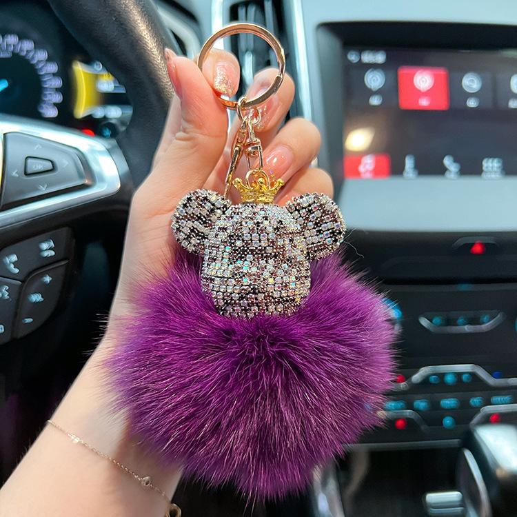 Portachiavi creativo a forma di orso con strass, pelliccia, pelliccia di volpe, portachiavi per auto, ciondolo per borsa, piccolo regalo alla moda