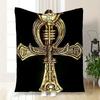 Golden Egyptian Ankh Cross Pendant Necklace - Eye of Horus Symbol JewelryBlanket Flannel Throw Blanket for Sofa, Bed, Travel, Camping, Offic