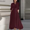 ZANZEA Women Casual Turn Down Collar Long Sleeve Loose Long Shirt Dress