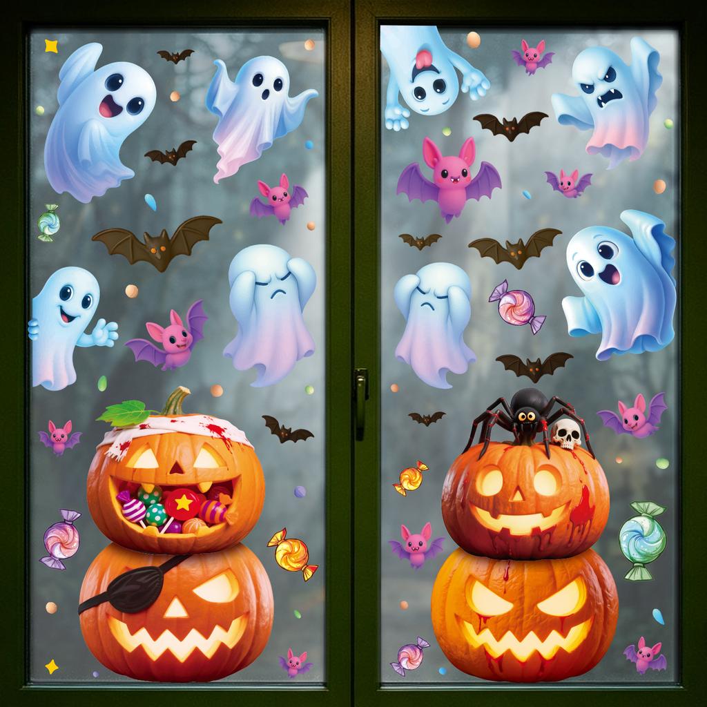 Halloween decoration bat ghost window sticker Halloween party atmosphere layout creative pumpkin lantern static glass sticker