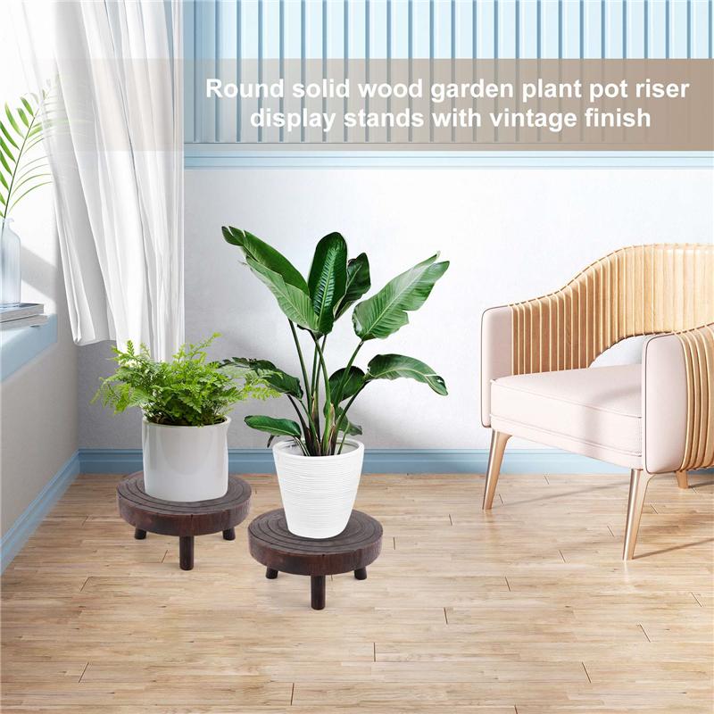 Good-2Pcs Mini Wooden Stool Flower Display Stand, Potted Plant Shelf Bonsai Rack, Vintage Wood Grain Garden Plant Pot Stand