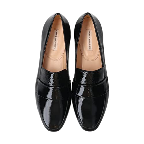 Fabio Rusconi Women's Mocha Leather Loafers, Black Patent Leather, Size 23.5cm