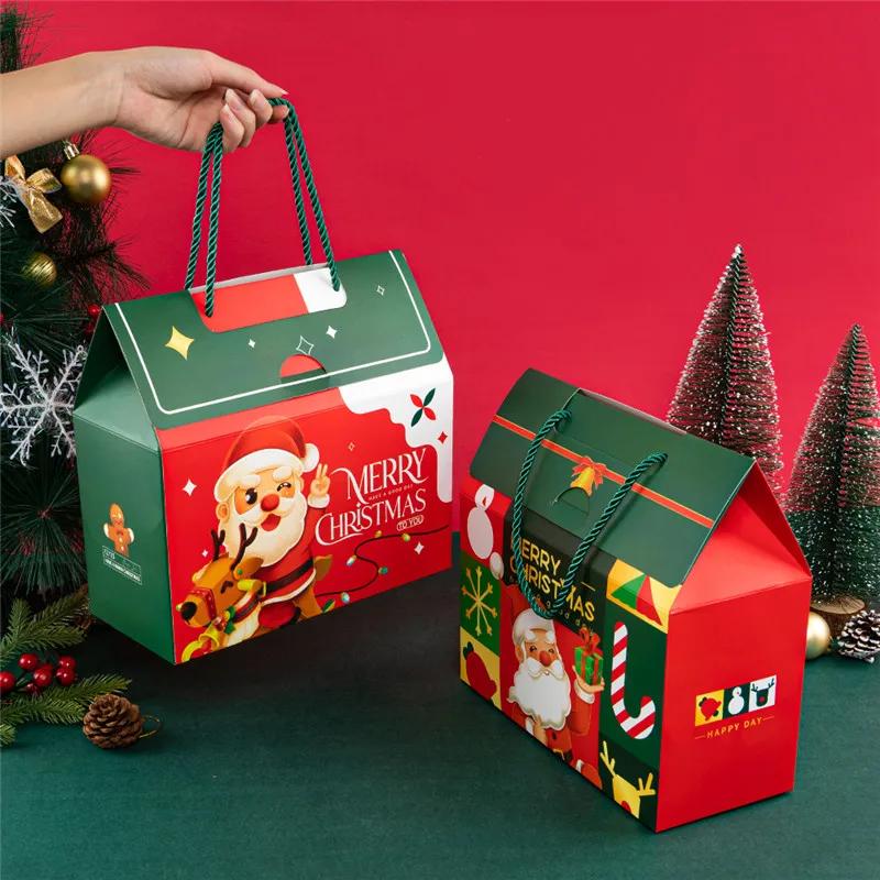 4/12pcs Marry Christmas Gift Packaging Box with Handle Santa Claus Candy Kids Child Holiday Happy New Year Party Favors