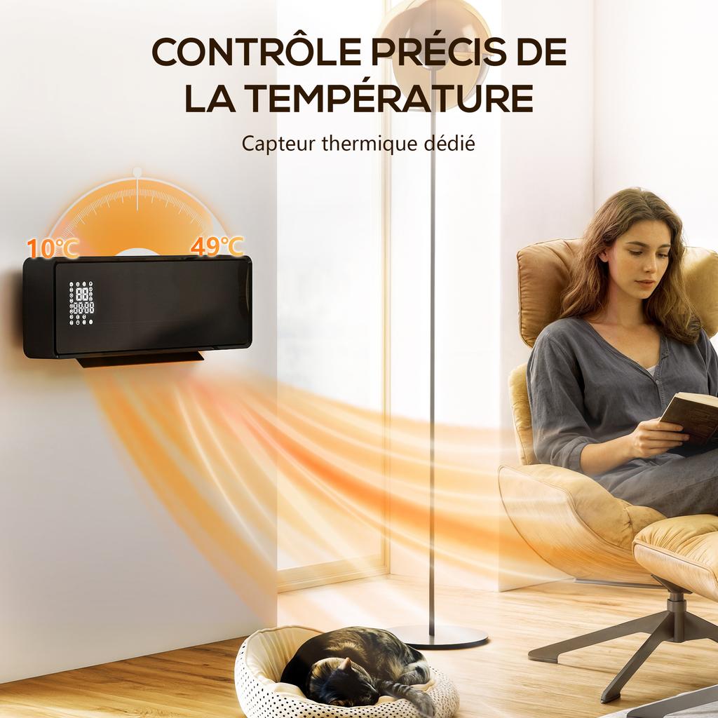 Ceramic Wall Heater 1000/2000W, Electric Radiator, Fan, Thermostat, Timer, 54x18.7x12.3cm, Black