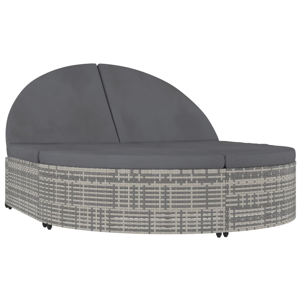 Double Sun Lounger with Cushions Poly Rattan Gray
