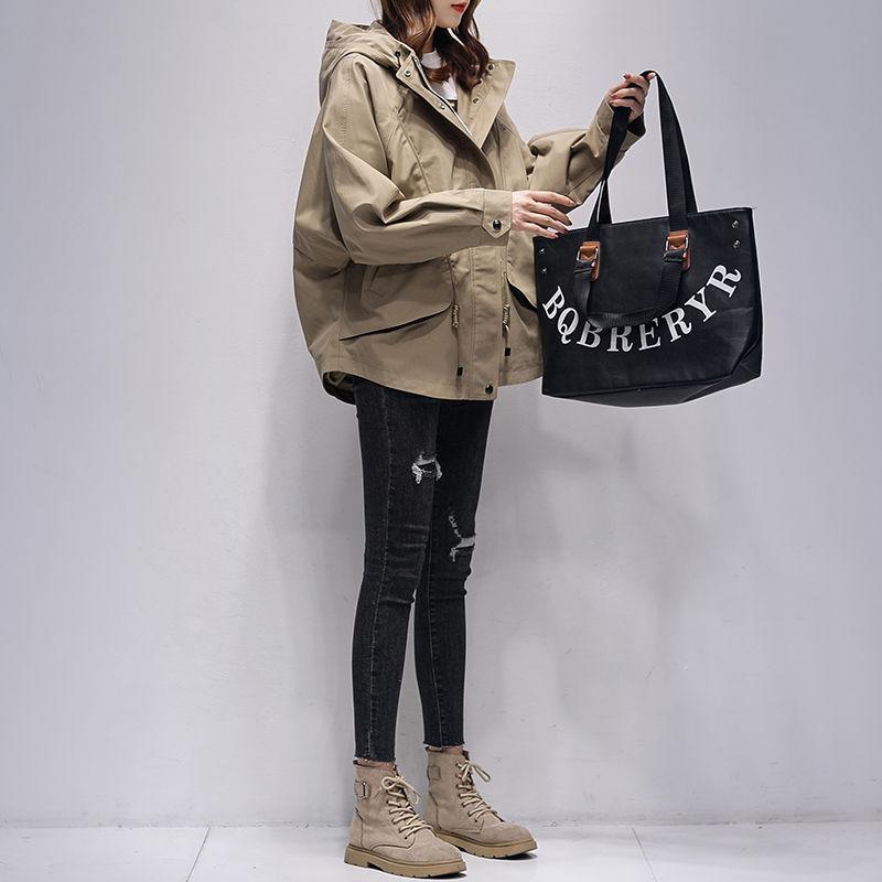 

Женское среднее и длинное пальто с капюшоном, весна и осень, новое модное свободное популярное универсальное короткое пальто L