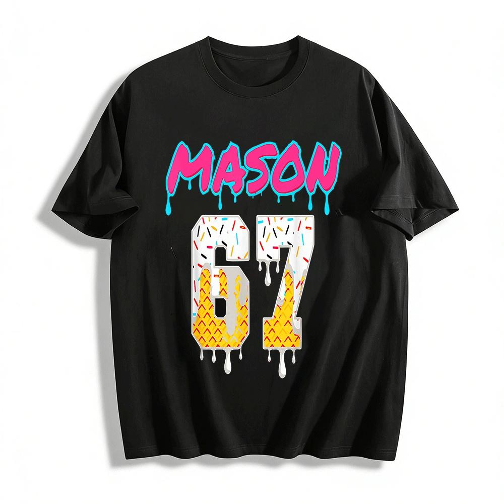 Ice Cream Themed Mason 67 Print Trendy Casual Short Sleeve Pure cotton T-shirt XXS