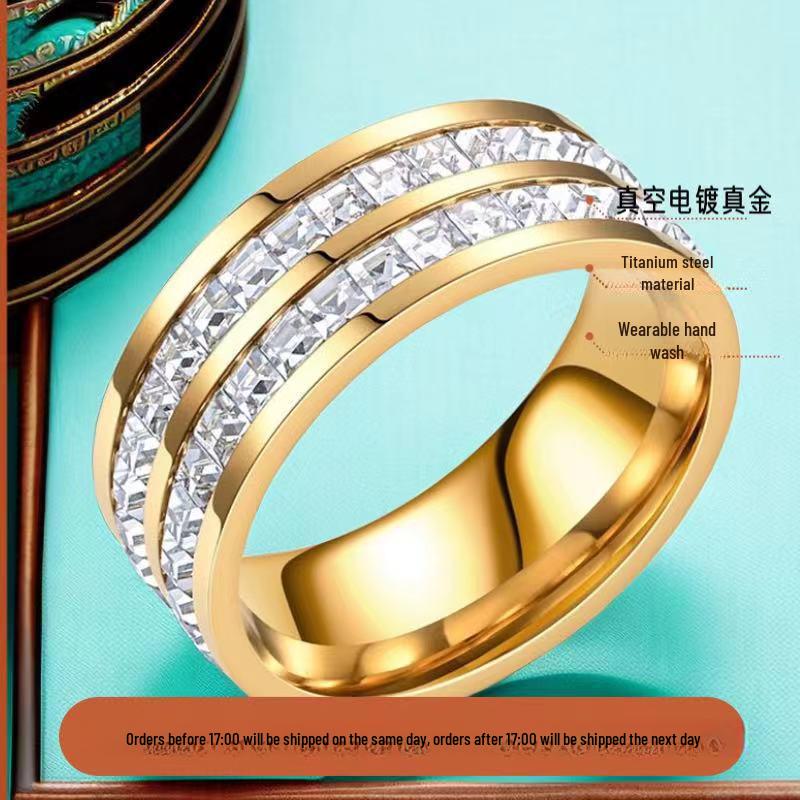 Stainless Steel Titanium Women's Ring - No-Fade, Niche Design, Ins Style, Diamond-Plated Gold-Plated, Plain Ring
