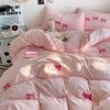 Black Bow Embroidery Duvet Cover 3 Pieces Set Girl Adult Bedroom Pink Decor Quilt Cover Solid Color Bedding with 2 Pillowcases