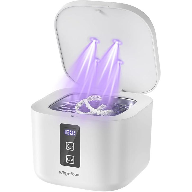 Ultrasonic Retainer Cleaner Machine, 48KHz Dental Cleaning Pod for Denture, Mouth Guard, Aligner, Night Guard, Braces, Toothbrush Heads, Jewelry with