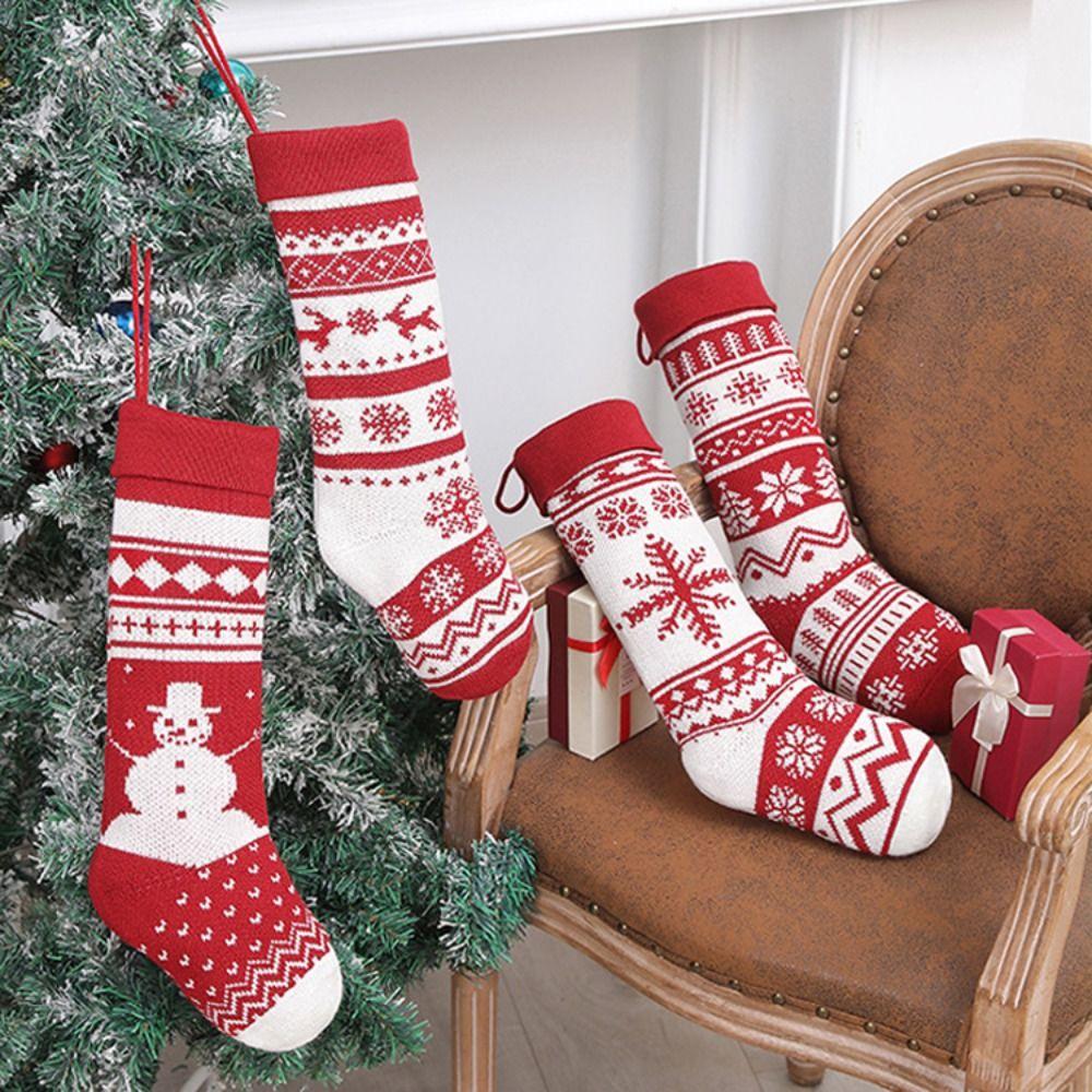 Hanging Knitted Christmas Stocking Xmas Tree Ornaments Gift Bag Christmas Decor