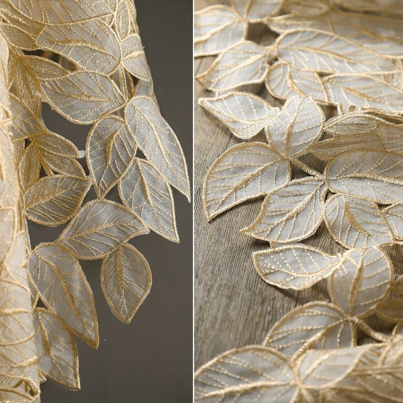 Irregular 3D Stereo Leaf Embroidered Hollow Mesh Fabric for DIY Evening Gown Wedding Dress Culottes Garment Accessories